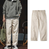 Retro Cotton Casual Denim Pants in Beige