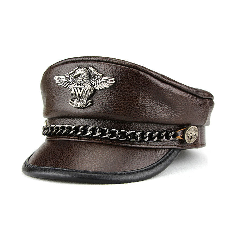 "S&A" Cowhide captain biker retro punk cap