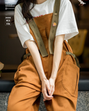 Vintage Casual Work Style Overalls In Khaki