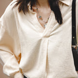 Casual Loose Jacquard V-neck Long Sleeve Shirt