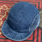 Retro Denim Embroidered Flip Hat Beret Adjustable Cap