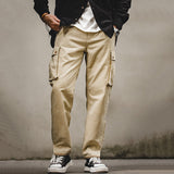 Retro Khaki Military Style Casual Cotton Pockets Pants