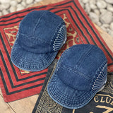 Retro Denim Embroidered Flip Hat Beret Adjustable Cap