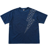 Indigo Dyed Stitches Decoration Lightning embroidery T-shirts