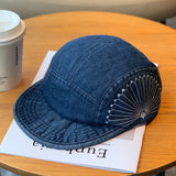 Retro Denim Embroidered Flip Hat Beret Adjustable Cap