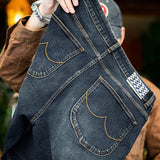 Retro Washed Denim Workwear Casual Pants