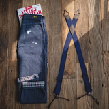 Men's Canvas Striped Naval Dungaree In Blue Scottish Plaid Salvaged Jeans