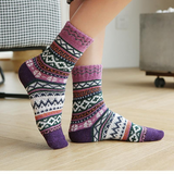 Women 5 Pairs Retro Ethnic Style Knitting Wool Socks