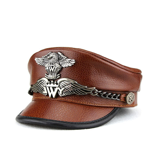 "S&A" Cowhide captain biker retro punk cap