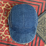 Retro Denim Embroidered Flip Hat Beret Adjustable Cap