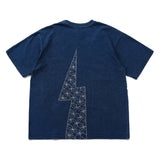 Indigo Dyed Stitches Decoration Lightning embroidery T-shirts