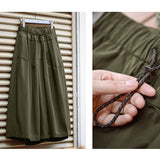 Retro Elastic Waist Green Cargo Culottes Pants