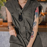 Retro Sleeveless Cargo Jumpsuits in Grey