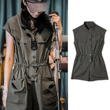 Retro Sleeveless Cargo Jumpsuits in Grey