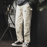 Retro Multi-pockets Workwear Beige Pants