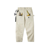 Retro Multi-pockets Workwear Beige Pants