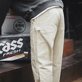 Retro Multi-pockets Workwear Beige Pants