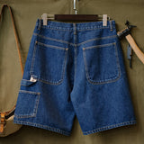 Retro Washed Denim Workwear Shorts