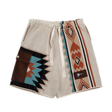 Vintage Navajo Totem Knitted Shorts Casual Embroidery Geometric Beach Short Pants Drawstring Elastic Waist Shorts