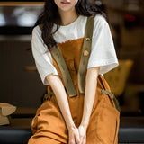 Vintage Casual Work Style Overalls In Khaki