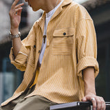 Vintage Oversize Stripe Long-sleeve Shirts Outwears