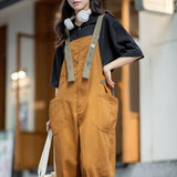 Vintage Casual Work Style Overalls In Khaki