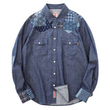 Retro Patchwork Printed Denim Shirts