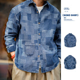 Retro Yarn-Dyed Denim Boro Shirts