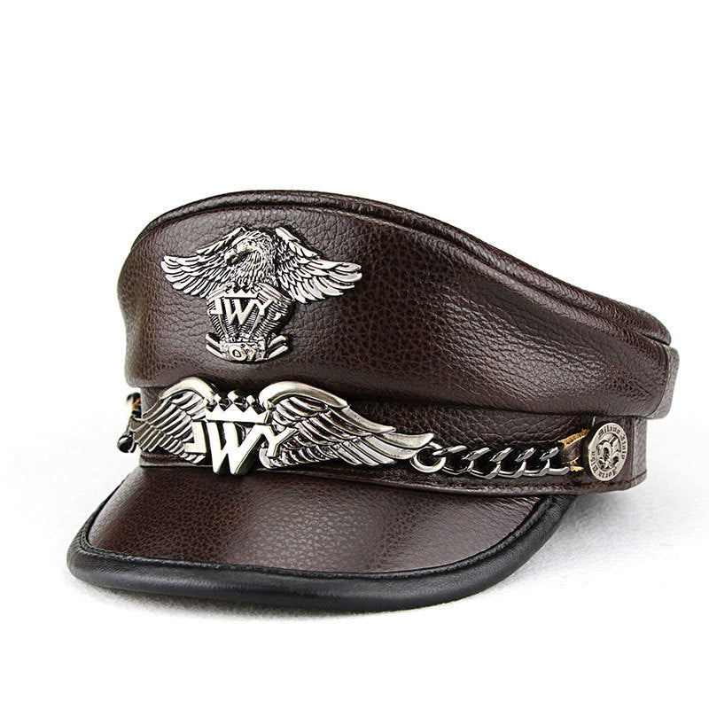 "S&A" Cowhide captain biker retro punk cap