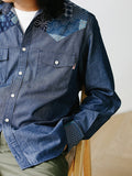 Retro Patchwork Printed Denim Shirts