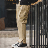 Retro Khaki Military Style Casual Cotton Pockets Pants