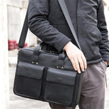 Men's Business Leather Handbag Large Capacity 15.6-Inch Computer Bag Shoulder Bag