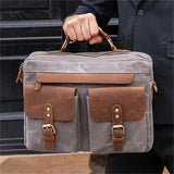 Men's Retro Handbag Leather Canvas Business 14 Inch Computer Bag Crossbody Bag