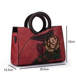 Floral Pattern Embossed Leather Handbag