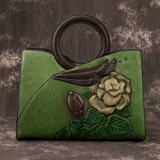 Floral Pattern Embossed Leather Handbag