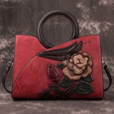 Floral Pattern Embossed Leather Handbag