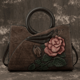 Floral Pattern Embossed Leather Handbag
