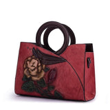Floral Pattern Embossed Leather Handbag