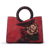 Floral Pattern Embossed Leather Handbag