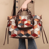 Large Geometrical Pattern Leather Tote