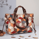 Large Geometrical Pattern Leather Tote