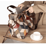 Large Geometrical Pattern Leather Tote
