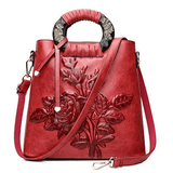 Floral Embossed Leather Shoulder Bag