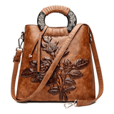 Floral Embossed Leather Shoulder Bag