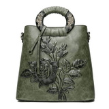 Floral Embossed Leather Shoulder Bag