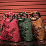 Floral Embossed Leather Shoulder Bag