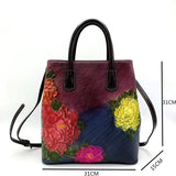 Flane - Retro Floral Embossed Leather Handbag