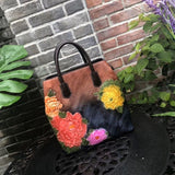 Flane - Retro Floral Embossed Leather Handbag