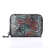 Flower Pattern Genuine Leather Clutch