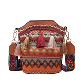 Ladies ethnic style personality one-shoulder messenger bag tassel bucket bag